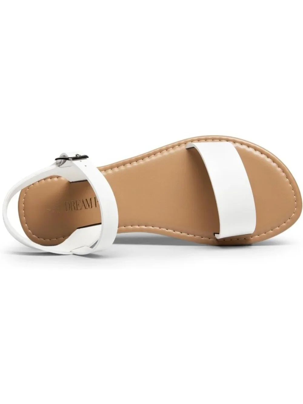 Women's White Pu Ankle Strap Flat Sandal Open Toe One Band Buckle Summer Sandals